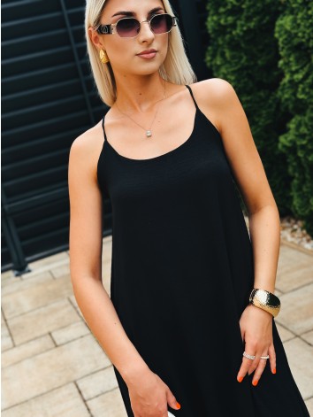 Dámske dlhé letné šaty na ramienka - čierne