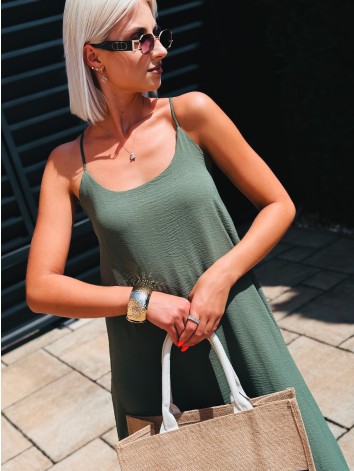 Dámske dlhé letné šaty na ramienka - khaki