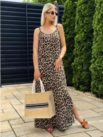 Dámske dlhé letné šaty na ramienka - leopardie