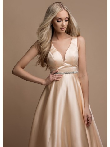 Dámske dlhé saténové spoločenské šaty - béžové