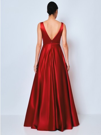 Dámske dlhé saténové spoločenské šaty - bordové