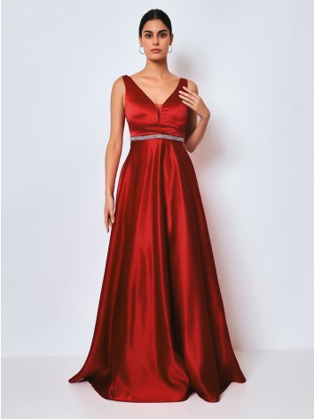 Dámske dlhé saténové spoločenské šaty - bordové