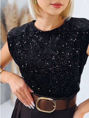 Dámske dlhé šaty s flitrovaným vrchom a hnedým opaskom - hnedé