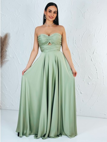 Dámske dlhé zelené saténové spoločenské šaty