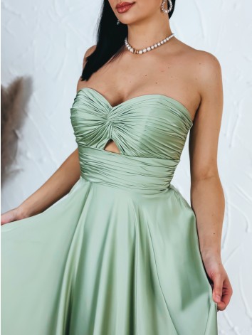 Dámske dlhé zelené saténové spoločenské šaty