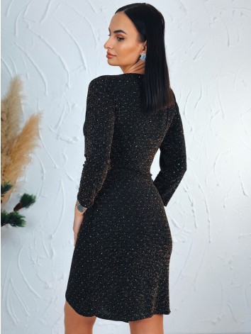 Dámske elastické priliehavé šaty s trblietkami a sponou - čierno zlaté