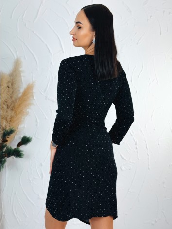 Dámske elastické priliehavé šaty s trblietkami a sponou - čierne