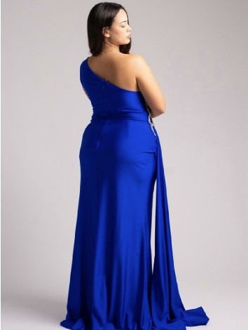 Dámske elastické spoločenské šaty s ozdobnými kamienkami pre moletky - modré