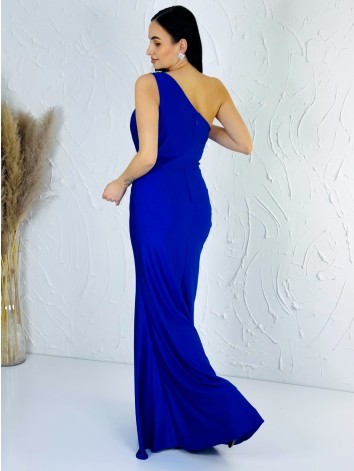 Dámske elastické spoločenské šaty s ozdobnými kamienkami pre moletky - modré