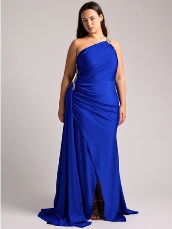 Dámske elastické spoločenské šaty s ozdobnými kamienkami pre moletky - modré