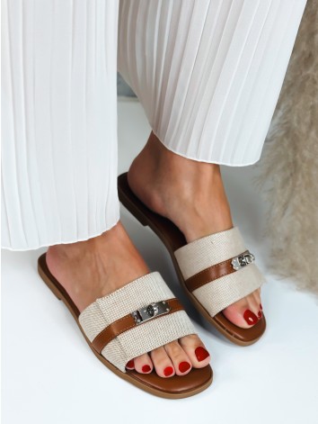 Dámske elegantné camel šľapky s prackou Jane