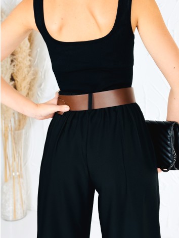 Dámske elegantné čierne široké nohavice s opaskom Venezia