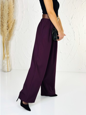 Dámske elegantné fialové široké nohavice s opaskom Venezia