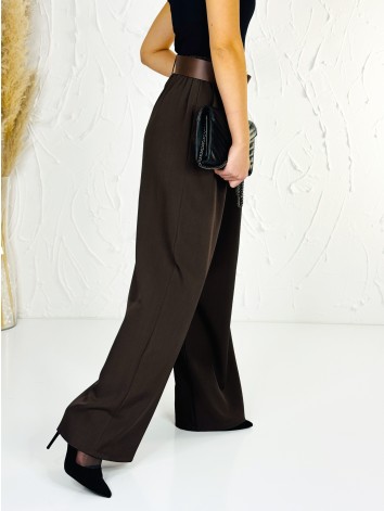 Dámske elegantné hnedé široké nohavice s opaskom Venezia