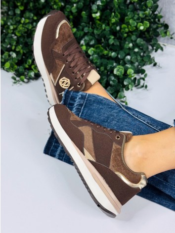 Dámske elegantné hnedé tenisky so zlatými detailmi a monogramom – Model Rita