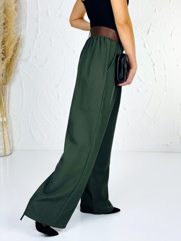 Dámske elegantné khaki široké nohavice s opaskom Venezia