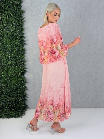 Dámske elegantné midi plisované šaty s kvetovanou potlačou aj pre moletky - ružové