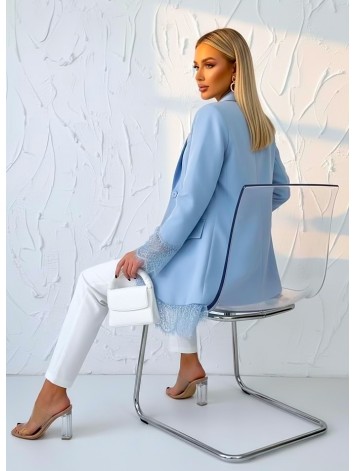 Dámske elegantné modré oversize sako s čipkou