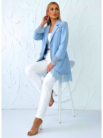 Dámske elegantné modré oversize sako s čipkou