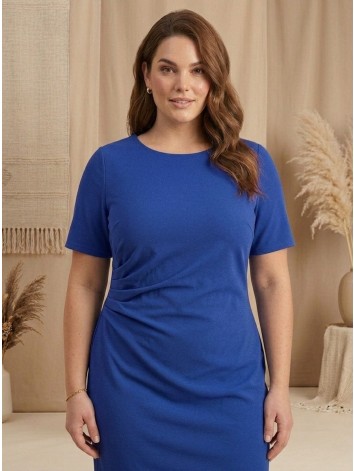 Dámske elegantné modré spoločenské šaty  s riasením na boku pre moletky Sophia