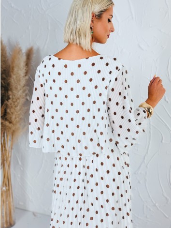Dámske elegantné plisované midi bodkované šaty - biele