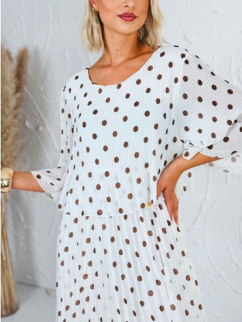 Dámske elegantné plisované midi bodkované šaty - biele