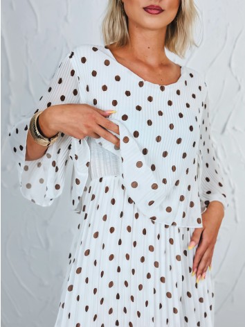 Dámske elegantné plisované midi bodkované šaty - biele