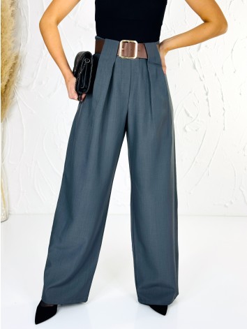 Dámske elegantné sivé široké nohavice s opaskom Venezia