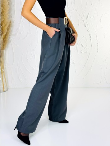 Dámske elegantné sivé široké nohavice s opaskom Venezia
