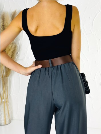 Dámske elegantné sivé široké nohavice s opaskom Venezia