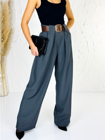 Dámske elegantné sivé široké nohavice s opaskom Venezia