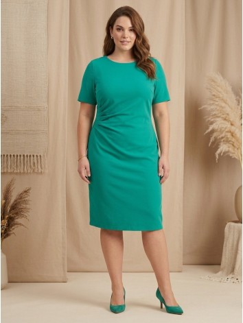 Dámske elegantné zelené spoločenské šaty  s riasením na boku pre moletky Sophia