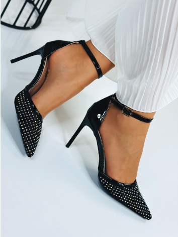 Dámske exkluzívne sandále s ozdobnými kamienkami - čierne