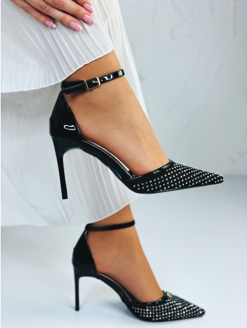 Dámske exkluzívne sandále s ozdobnými kamienkami - čierne