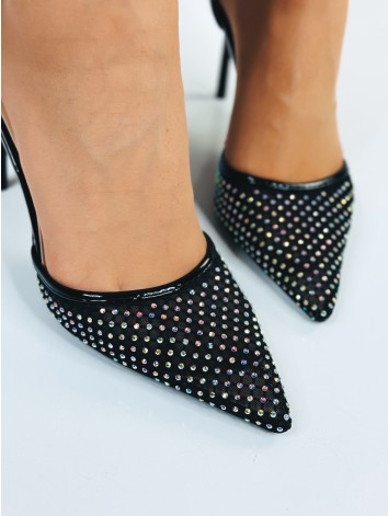 Dámske exkluzívne sandále s ozdobnými kamienkami - čierne