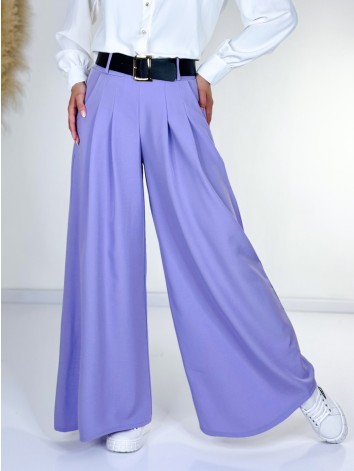 Dámske fialové široké nohavice s opaskom Dubaj