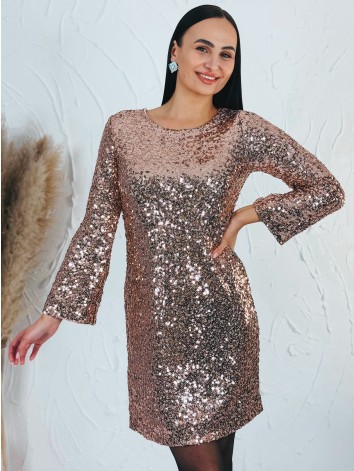Dámske flitrované zamatové šaty s mašľou - staroružové