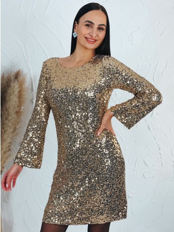 Dámske flitrované zamatové šaty s mašľou - zlaté