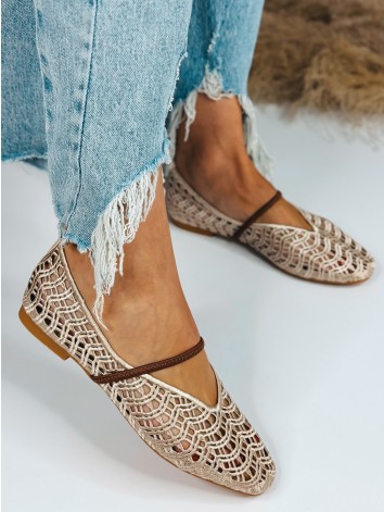Dámske háčkované béžové baleríny v boho štýle