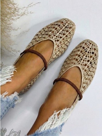 Dámske háčkované béžové baleríny v boho štýle