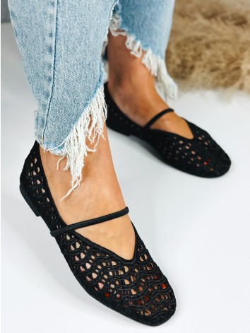 Dámske háčkované čierne baleríny v boho štýle