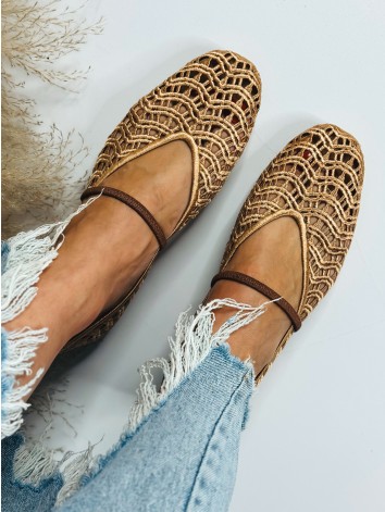 Dámske háčkované khaki baleríny v boho štýle