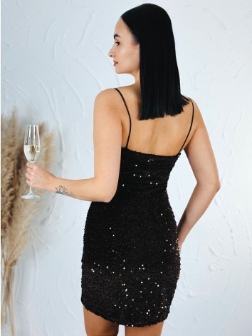 Dámske hnedé flitrované šaty na ramienka Stella