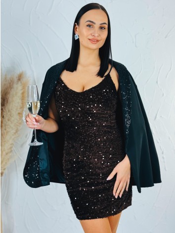 Dámske hnedé flitrované šaty na ramienka Stella