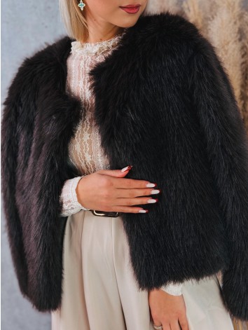 Dámsky hnedý kožuštek s huňatým efektom