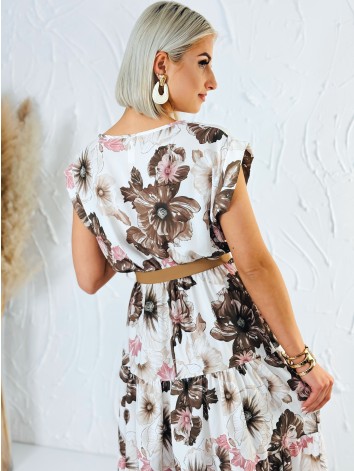 Dámske hnedé kvetované šaty s hnedým opaskom