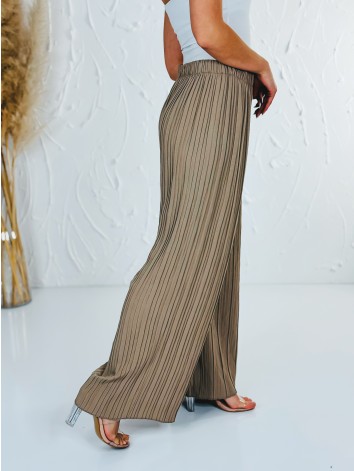 Dámske hnedé plisované nohavice s vysokým pásom Korfu