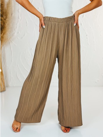 Dámske hnedé plisované nohavice s vysokým pásom Korfu
