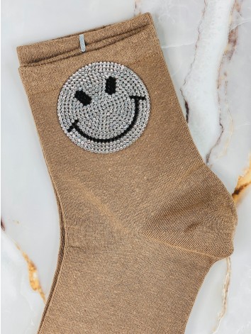 Dámske hnedé ponožky s kamienkami SMILE