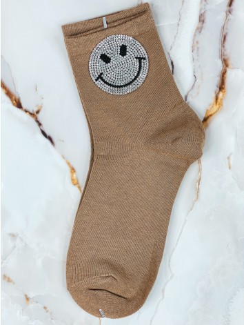 Dámske hnedé ponožky s kamienkami SMILE